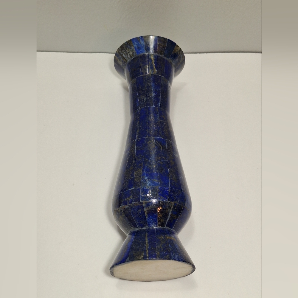 Blue Lapis Lazuli Handmade Brass Lined Natural Gemstone Inlay Vase Cobalt Unique - Picture 3 of 15